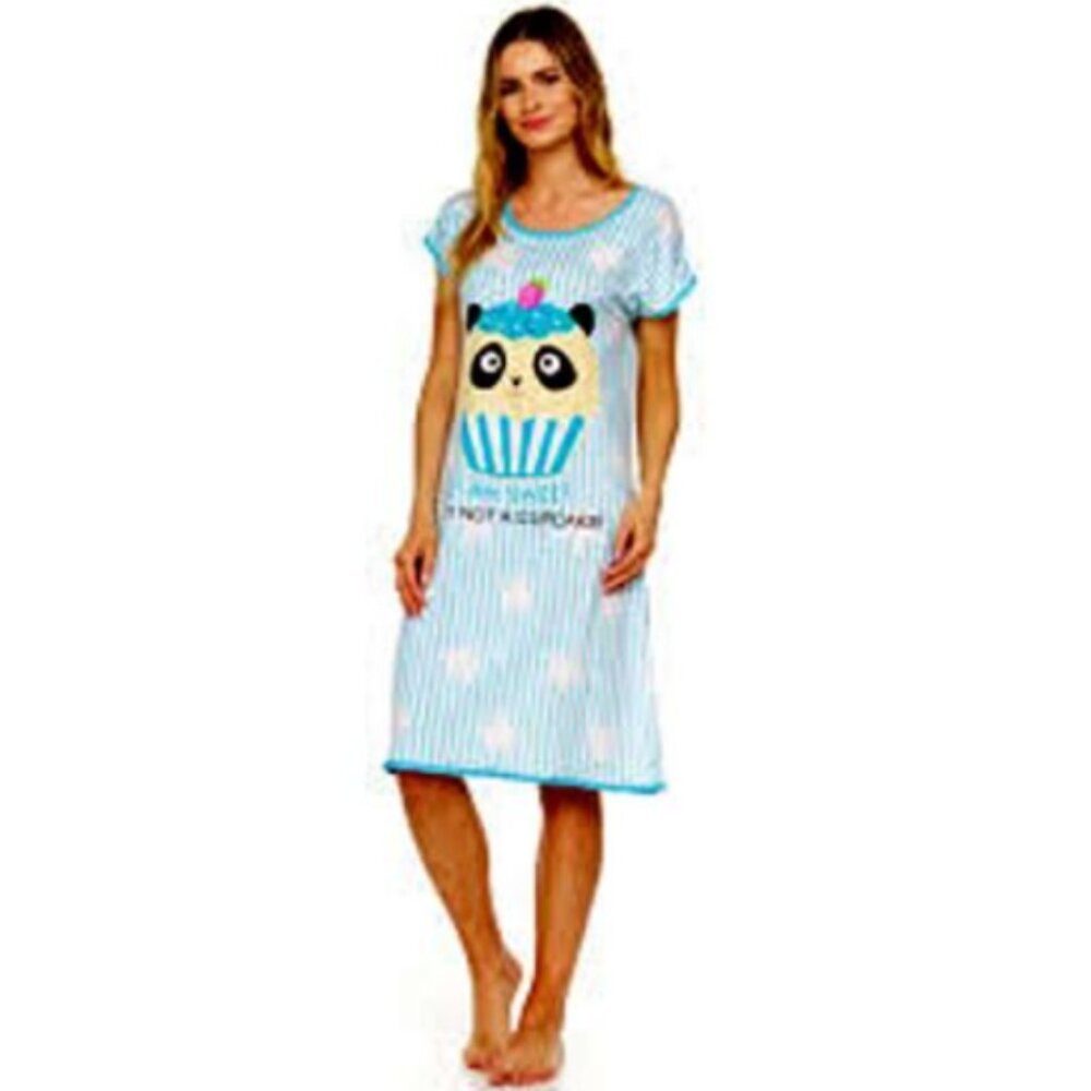 Betsy‎ TW Women's Blue Striped Panda Loungewear Sleepwear Home Dress Size Large